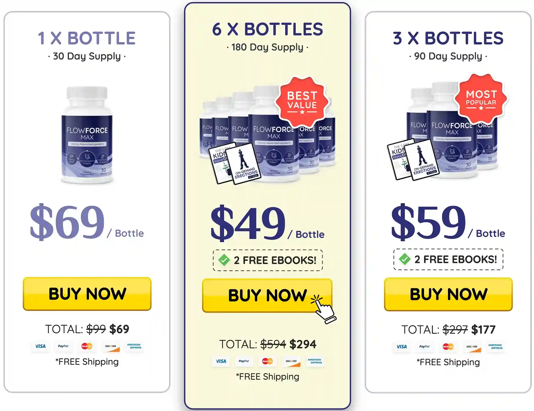 FlowForce Max Pricing — 6-Bottle Best Value — Free US Shipping — 60-Day Guarantee